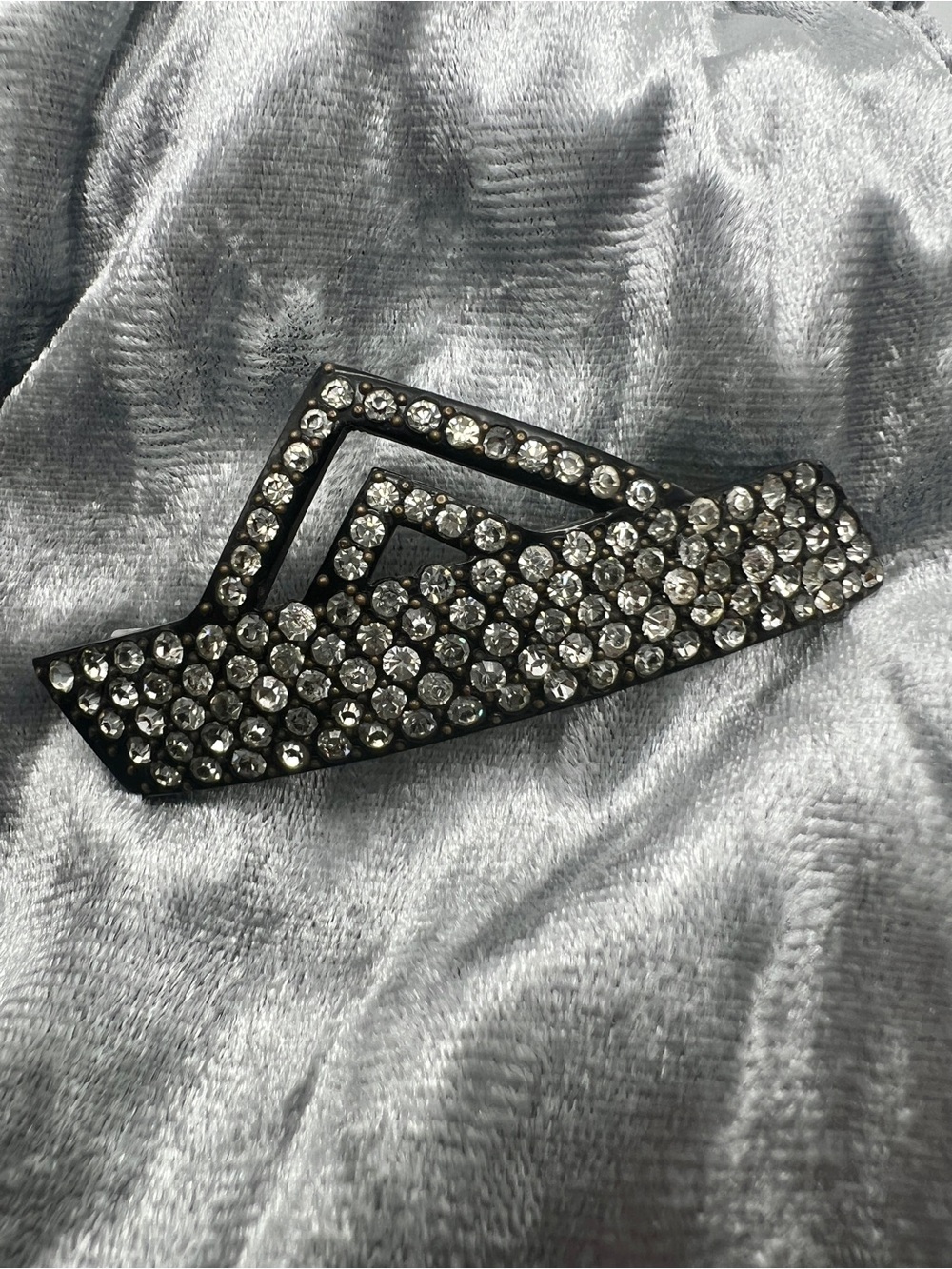 VINTAGE Art Deco Rhinestone Hat Pin • Black Celluloid • Geometric Fur Pin